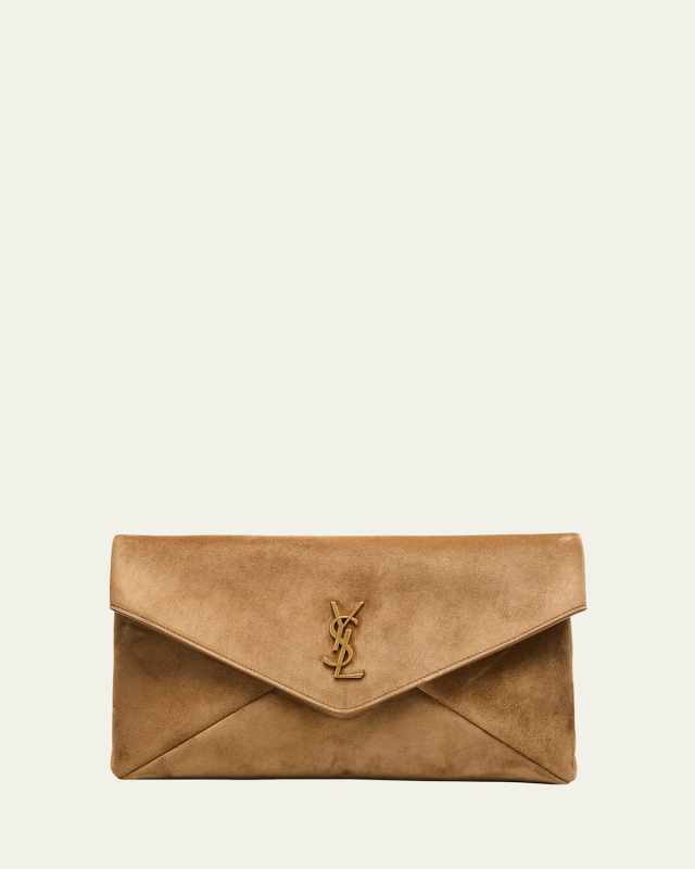 Large YSL Envelope Flap Clutch Bag in Suede